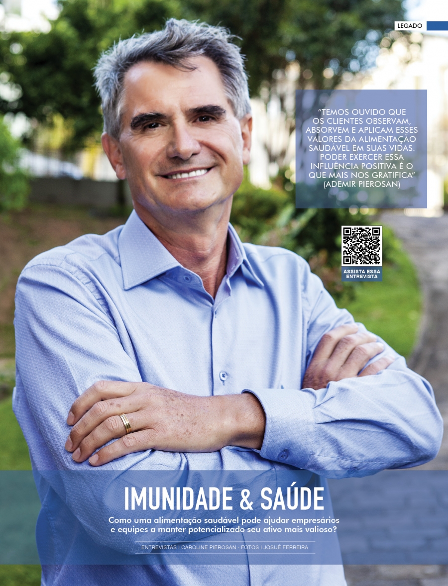 Na capa da nova edio da NOI figura o engenheiro agrnomo e empresrio Ademir Pierosan, que representa a matria principal da edio, falando sobre os temas Imunidade & Sade